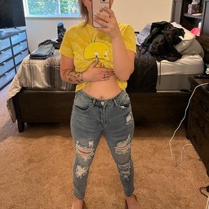 Mid rise ripped jeans